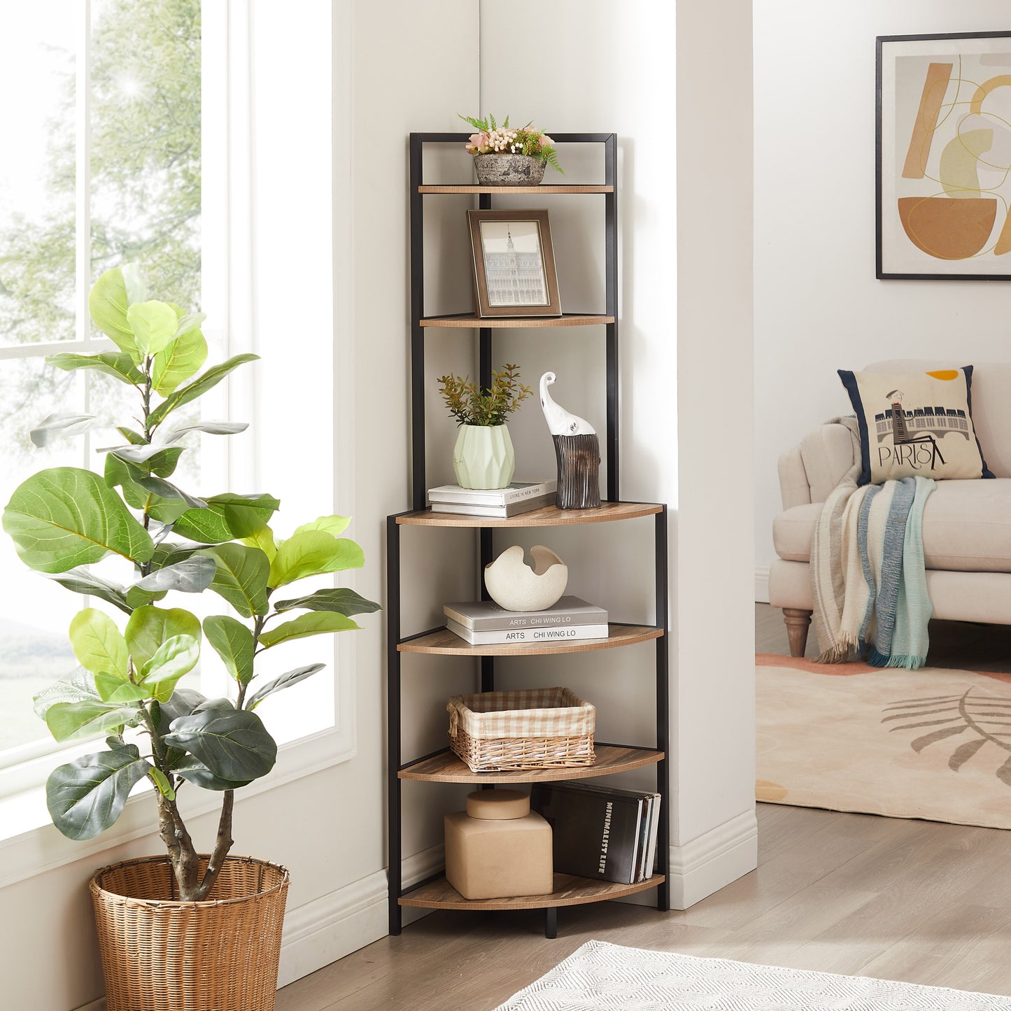 Rustic Corner Bookcase - Stylish Storage for Any Space