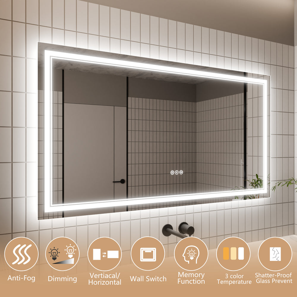 Illuminated Smart Bathroom Mirror - Touch Control & Anti-Fog