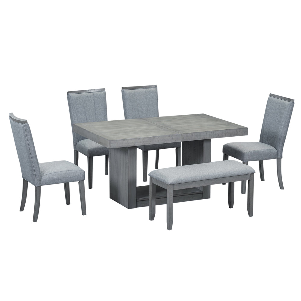 Modern Gray Dining Set with Extendable Table & Cozy Bench