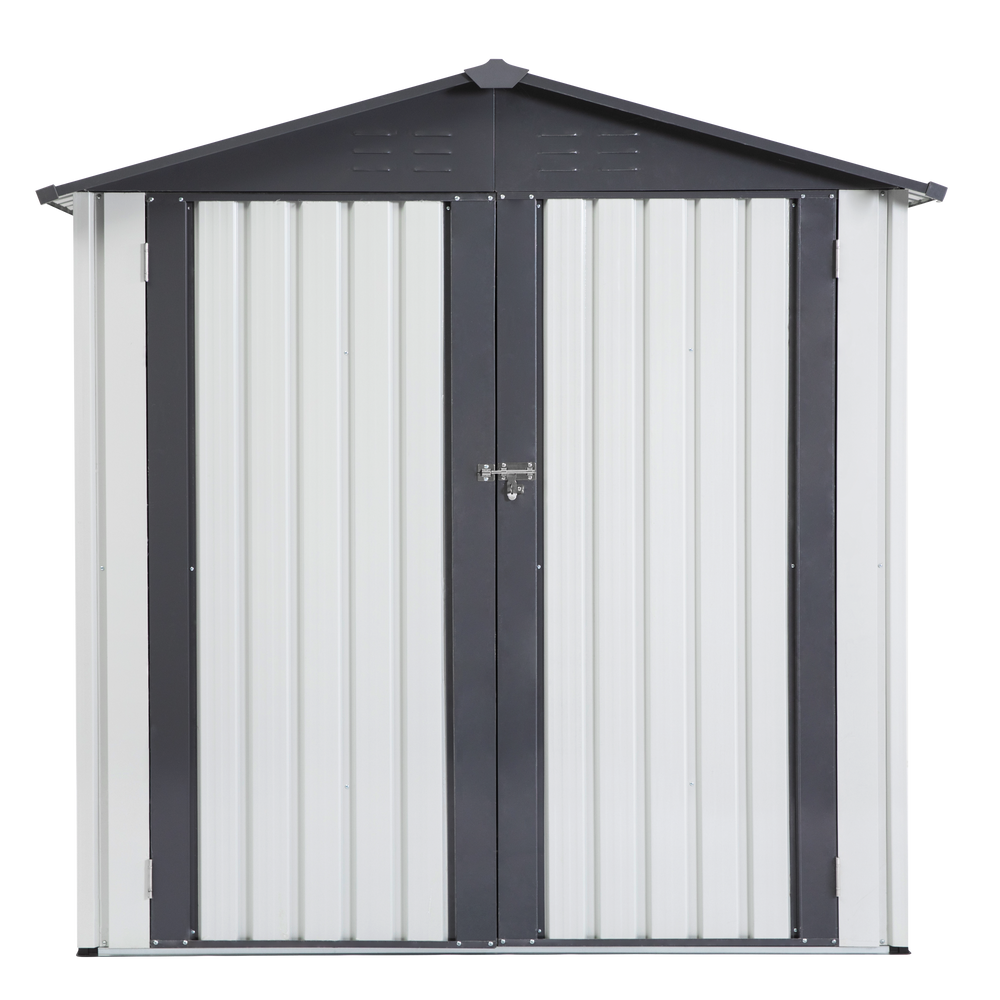 Stylish Gray and White Garden Shed for Outdoor Tool Storage