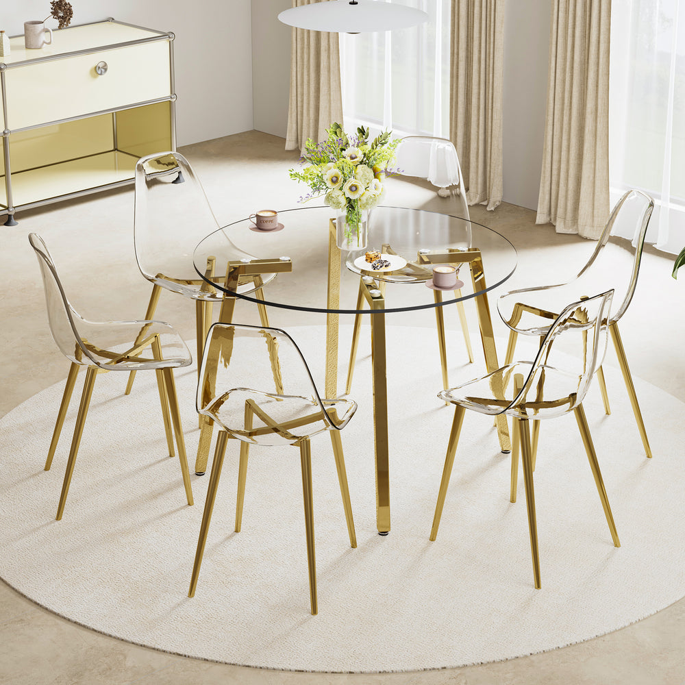 Chic Glass Round Table with Golden Legs