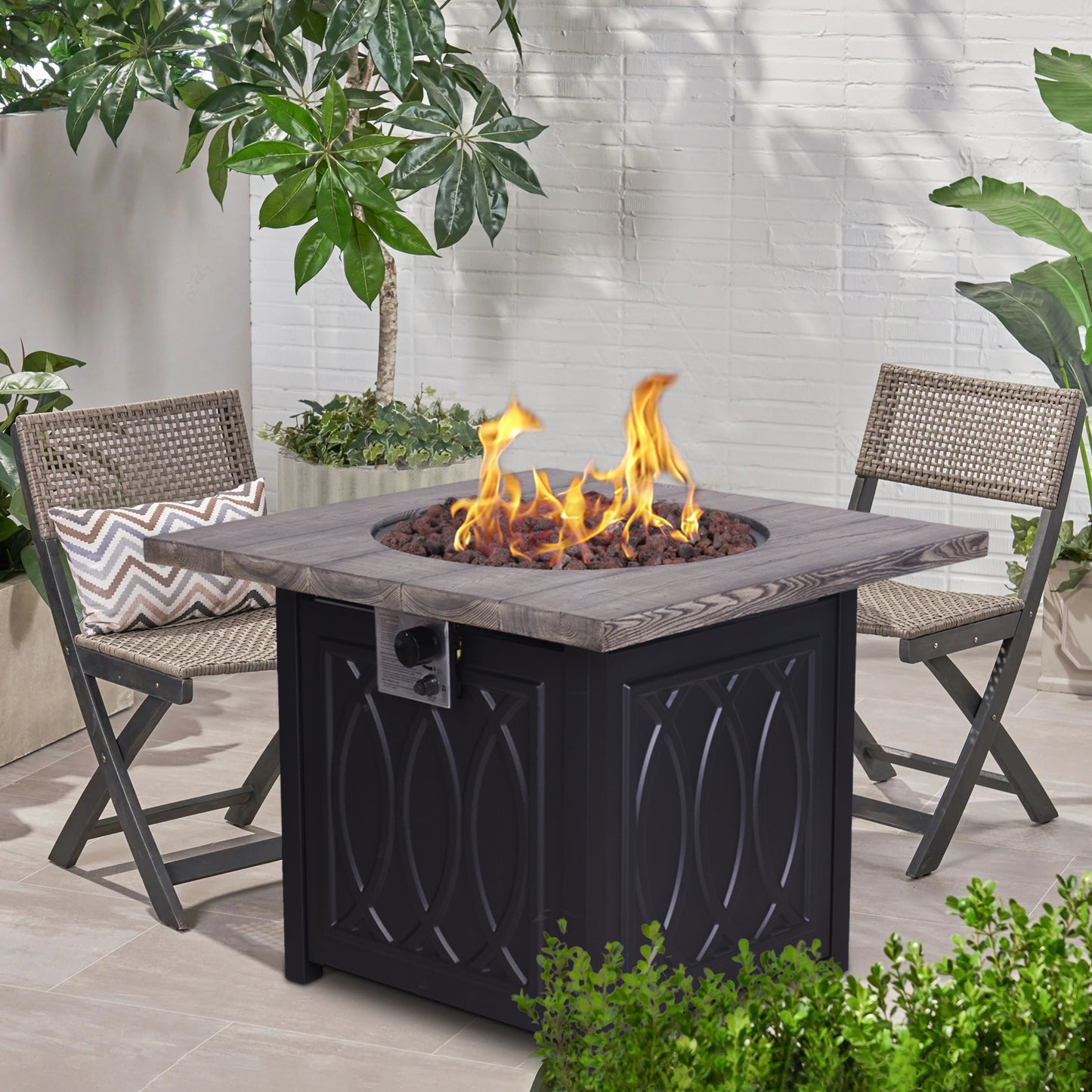 Chic Woodgrain Propane Fire Pit Table