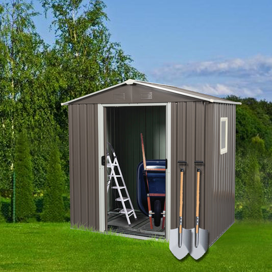 “Spacious Gray Metal Outdoor Shed with Window”