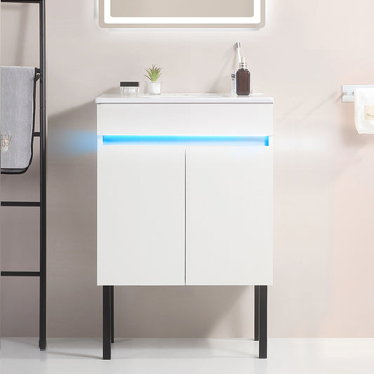 Smart White Vanity Sink with Storage & Sleek Design