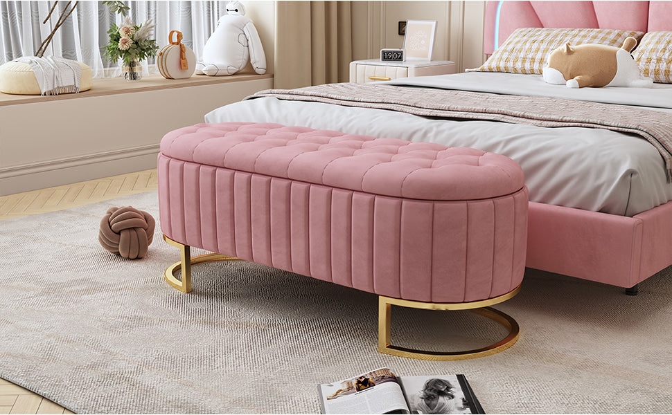 Chic Velvet Storage Ottoman with Button-Tufted Style in Pink