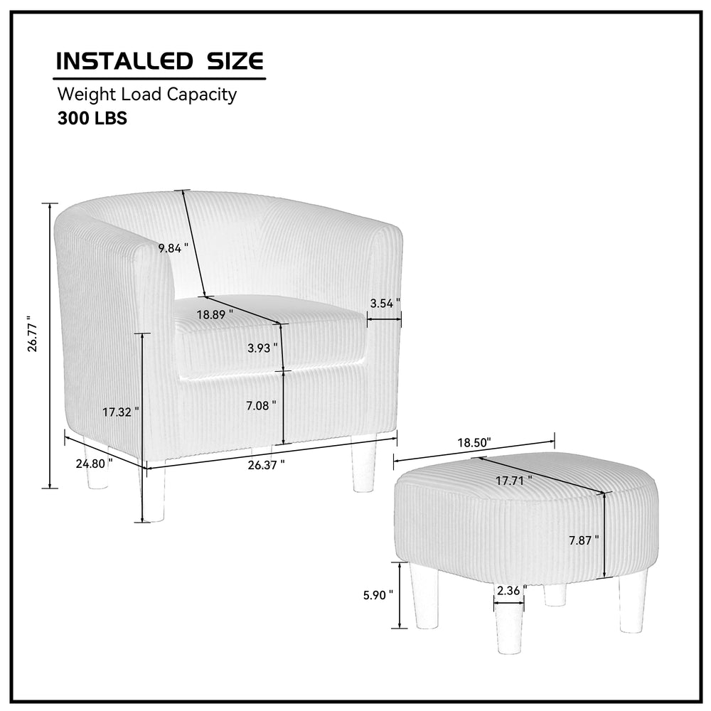 Chic Corduroy Accent Chair with Ottoman – Cozy Comfort for Any Space