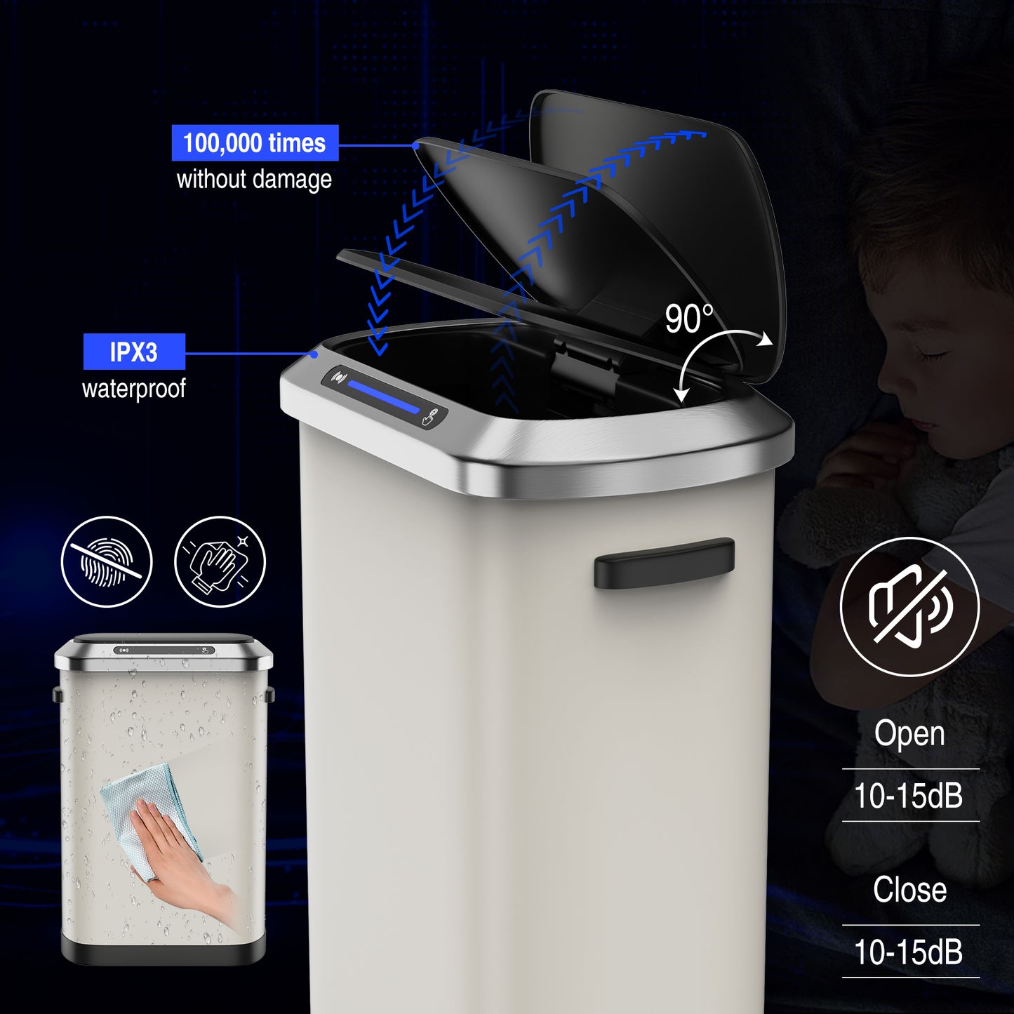 Smart Sensor Trash Can - Effortless Waste Management in White