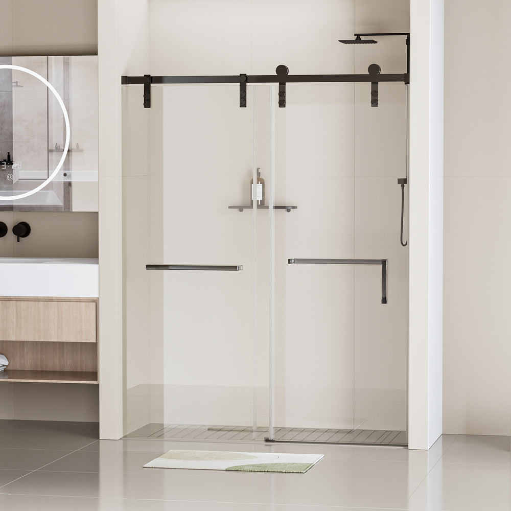 Sleek Sliding Soft-Close Shower Door with Tempered Glass & Matte Black Finish