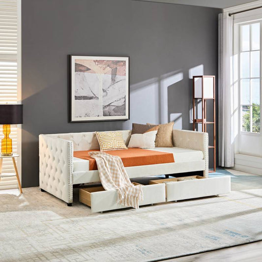 Cozy Velvet Sofa Bed with Hidden Drawers