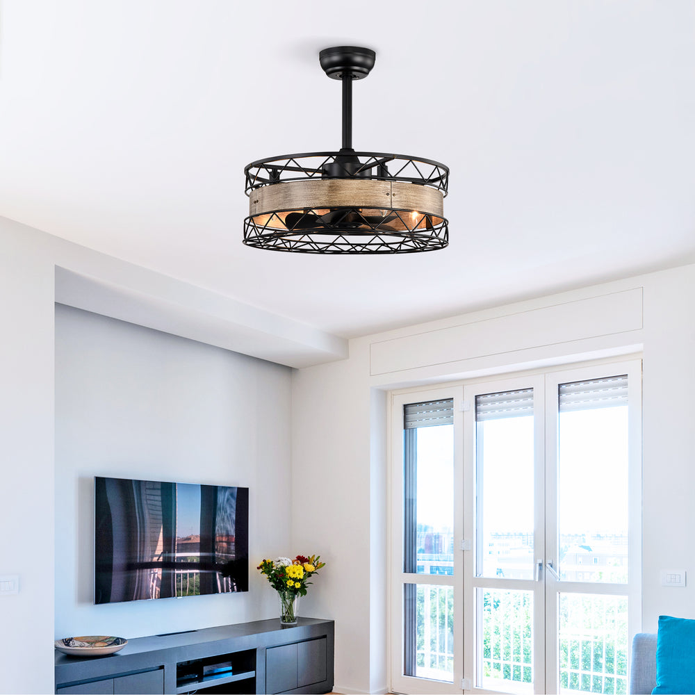 Rustic Caged Ceiling Fan with Remote - Perfect for Your Farmhouse!