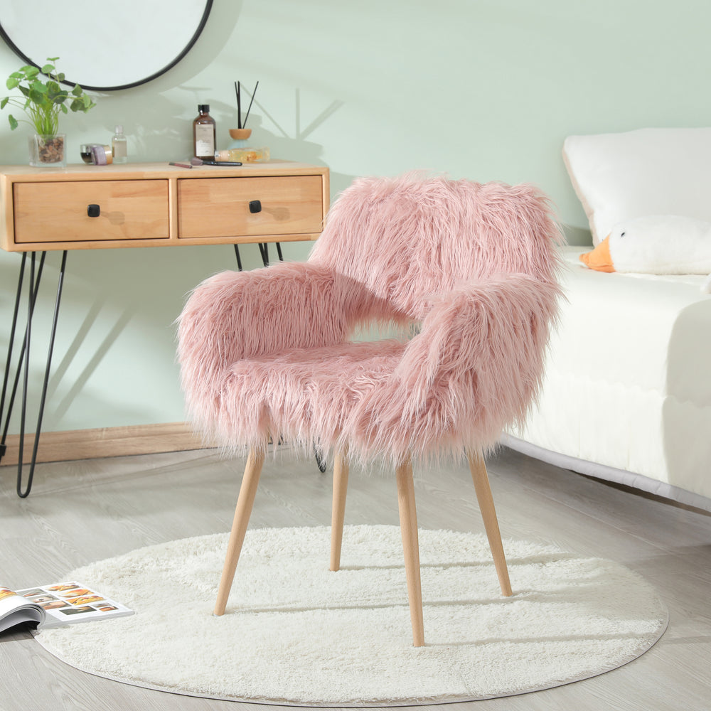 Chic Pink Faux Fur Makeup Chair