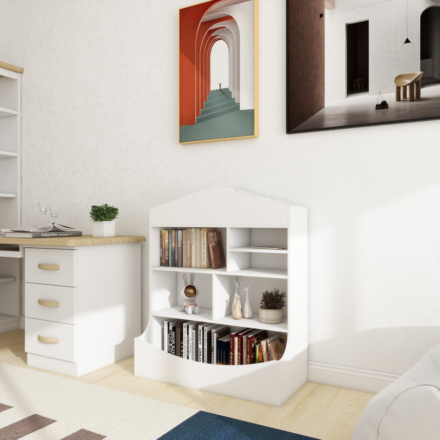 Versatile 7-Shelf White Bookcase