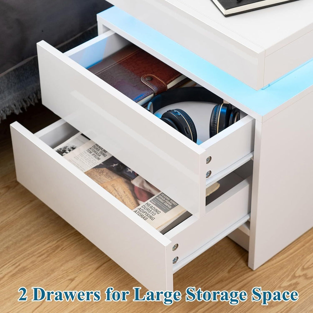 Glow White Nightstand with Storage Drawers