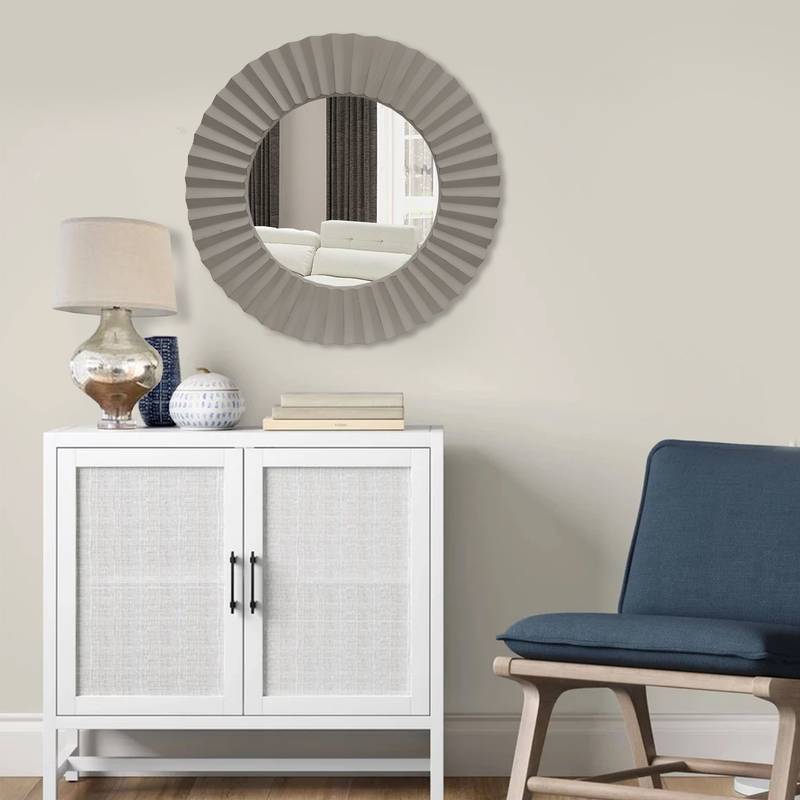 Chic Gray Beveled Floating Mirror with Corrugated Frame