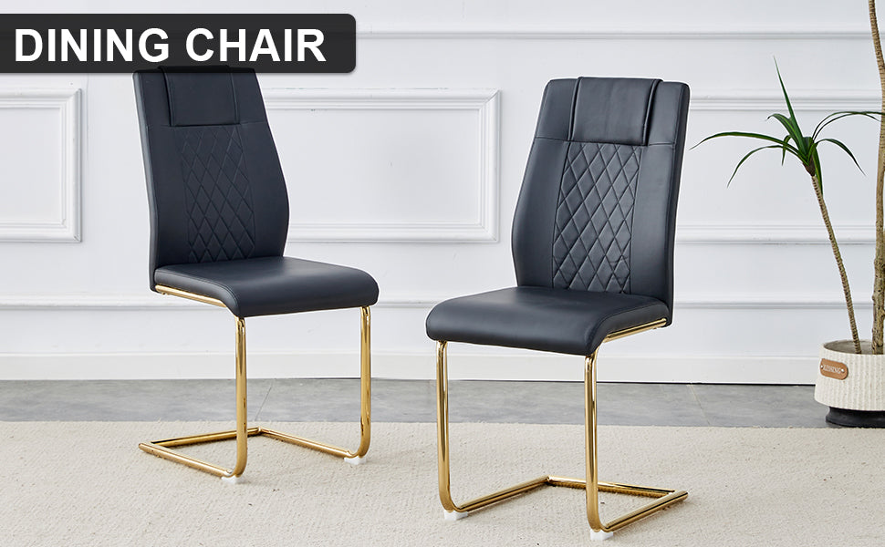 Chic Faux Leather Dining Chairs - Set of 4 with Gold Legs