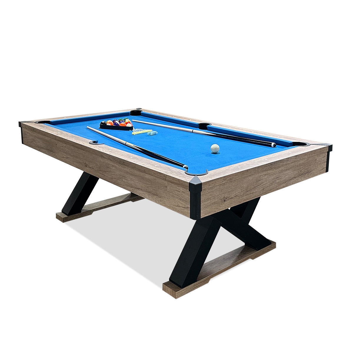 Rustic Billiards Bliss - K-Shaped Table with Royal Blue Cloth