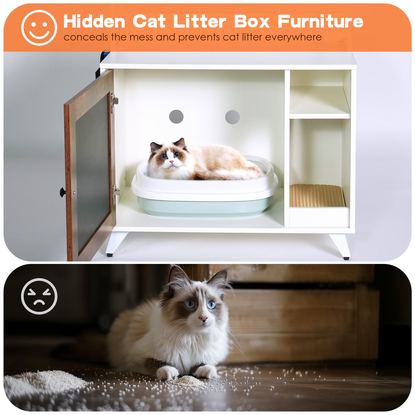 Stylish Cat Litter Box Hideaway with Storage Shelves