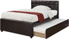 Espresso Twin Trundle Bed with Upholstered Headboard