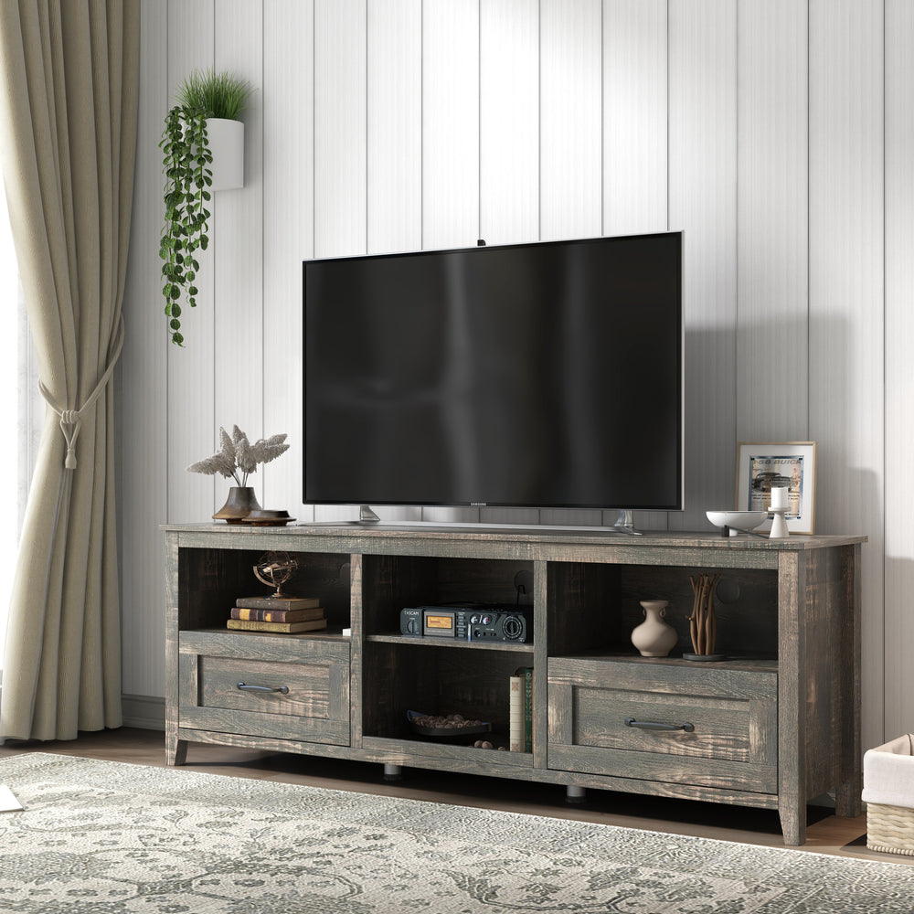 Stylish Black Pine TV Stand with Spacious Storage