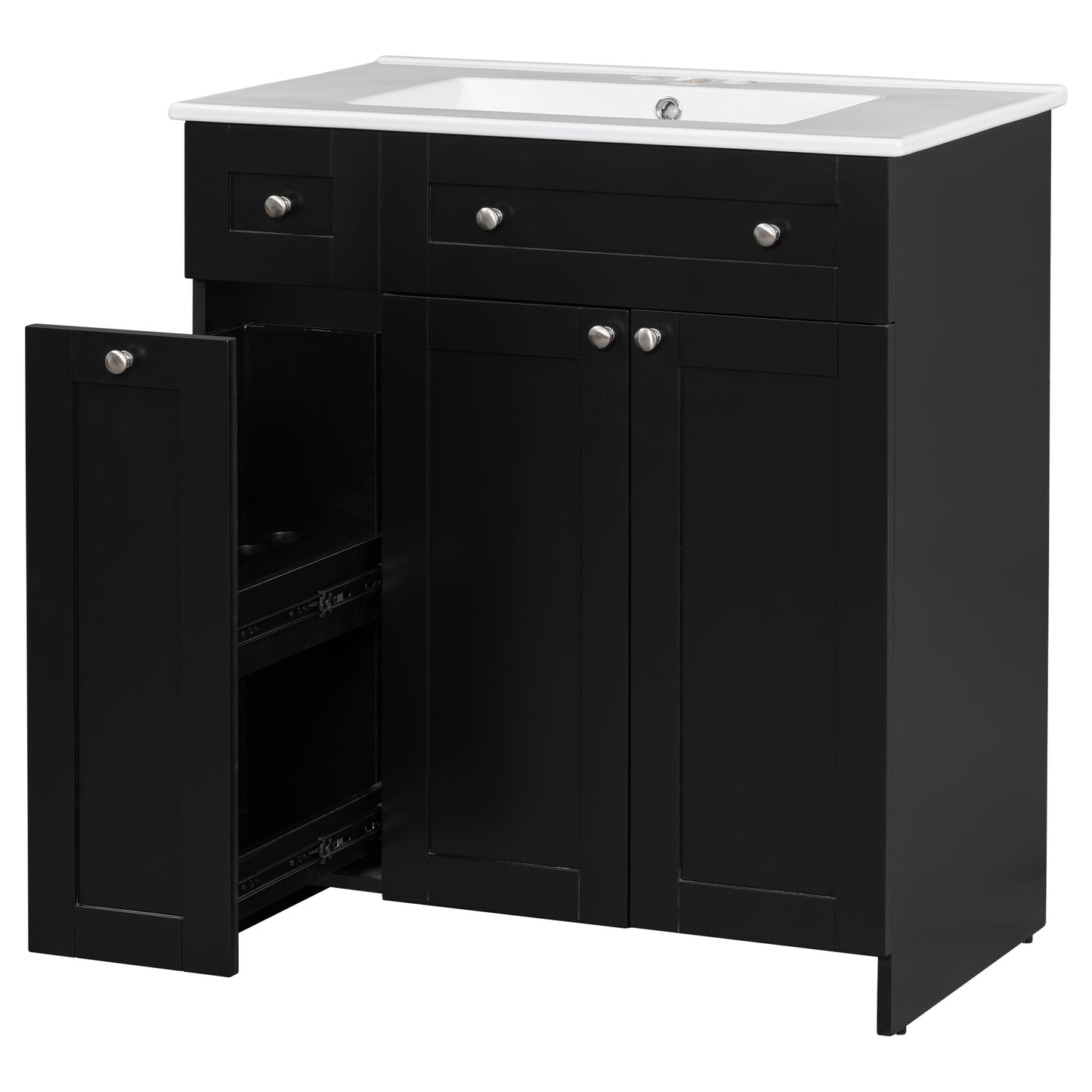 Sleek Black Vanity with Ceramic Sink & Ample Storage