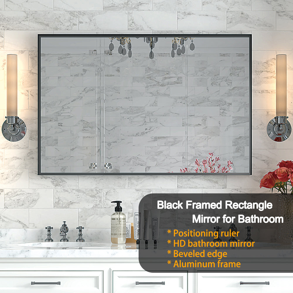 Chic Black Wall-Mount Bathroom Mirror