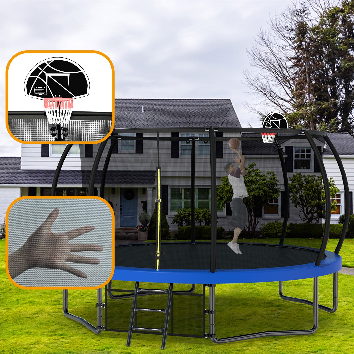 Kid's Fun Jump Trampoline with Safety Net & Ladder