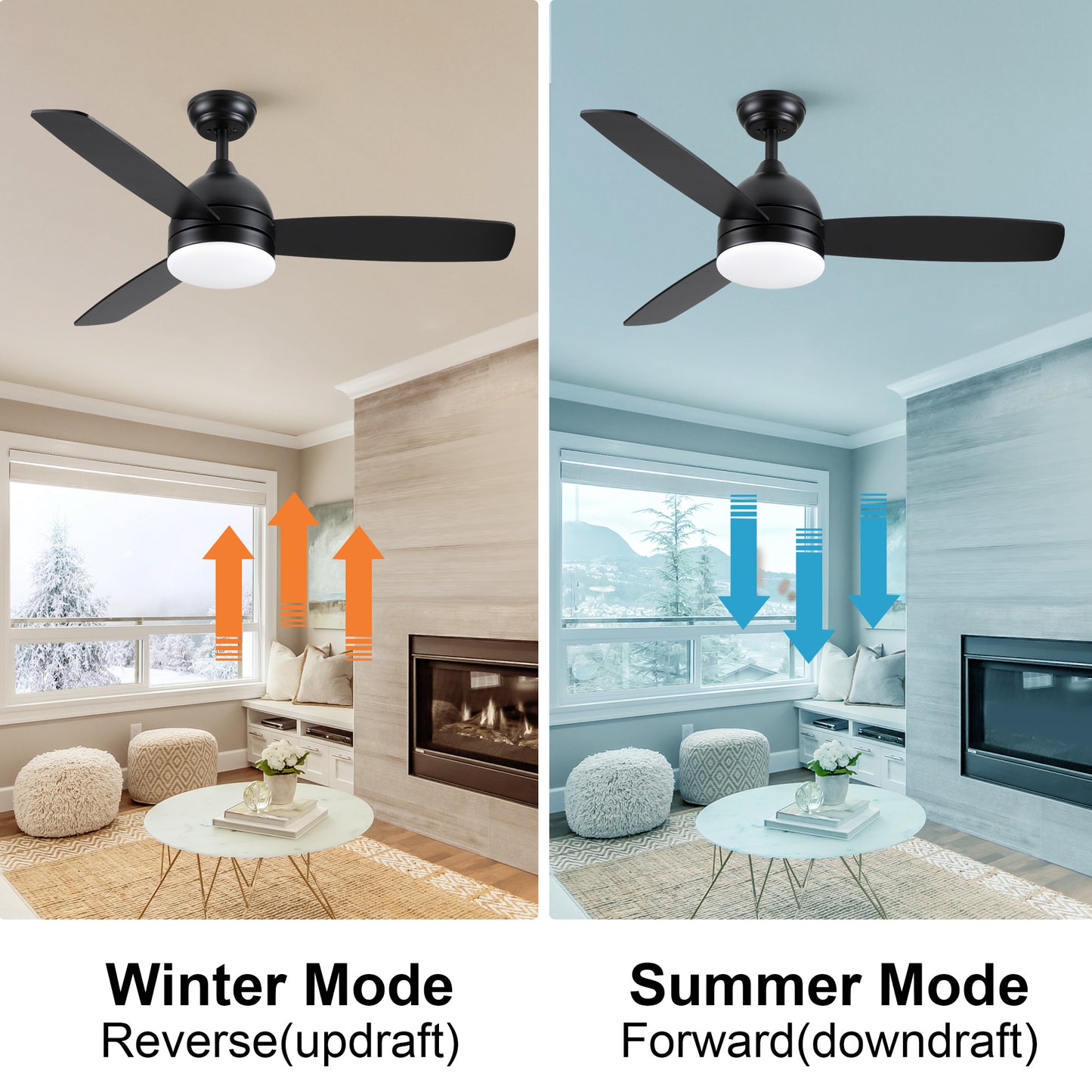 Sleek LED Ceiling Fan with Remote and Wood Blades