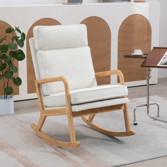 Ivory Boucle Rocking Chair - Cozy Comfort for Any Room