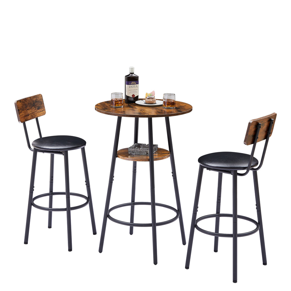 Rustic Charm Bar Stool Duo with Shelf and Backrest