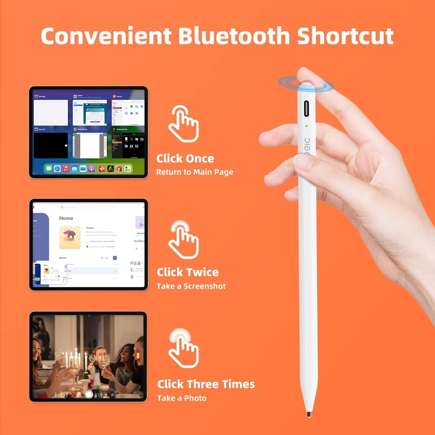 Uogic Bluetooth iPad Stylus - Smart Pen with Palm Rejection & Battery Display