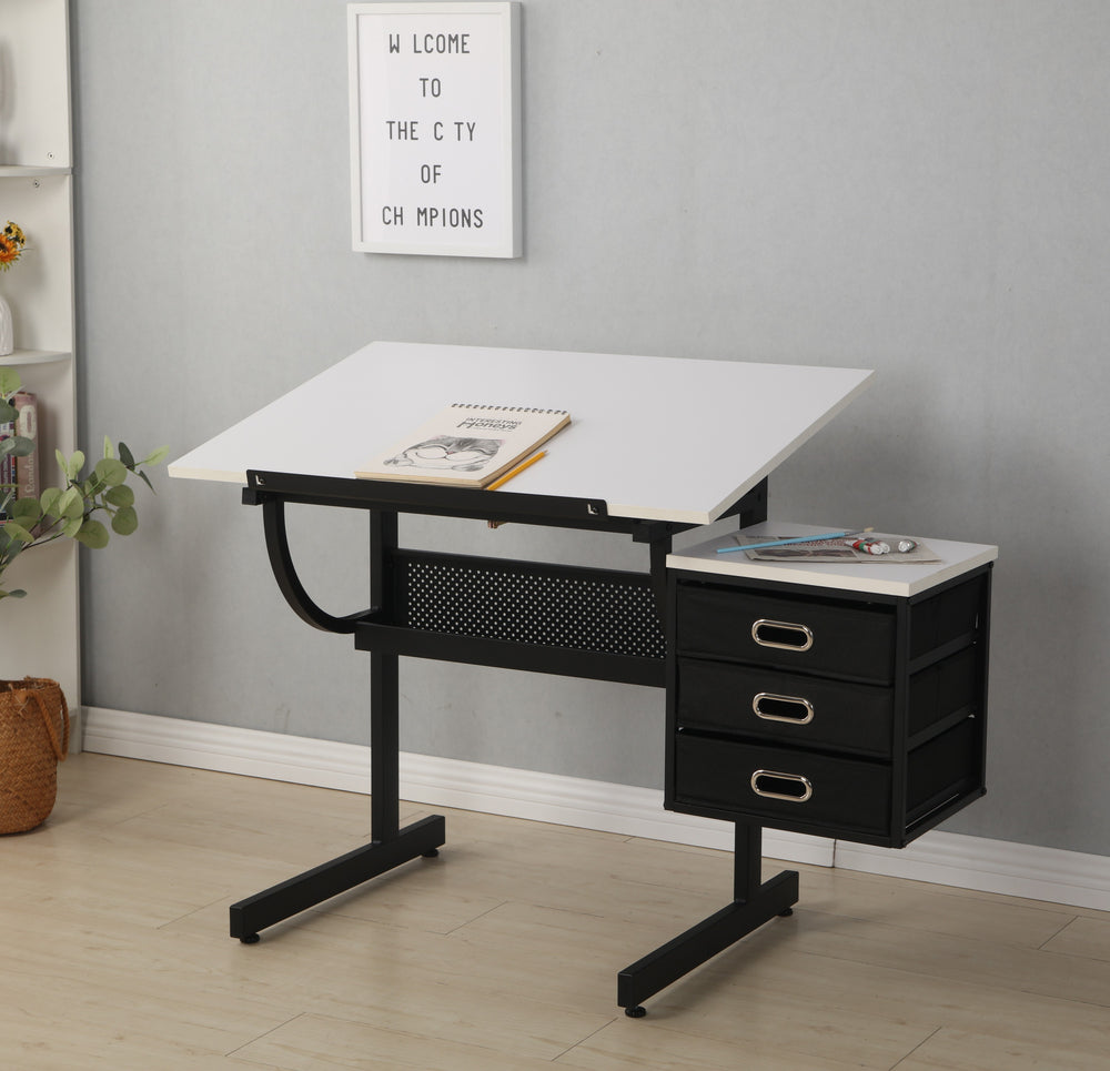 Stylish Adjustable Drafting Table Set with Stool & Storage