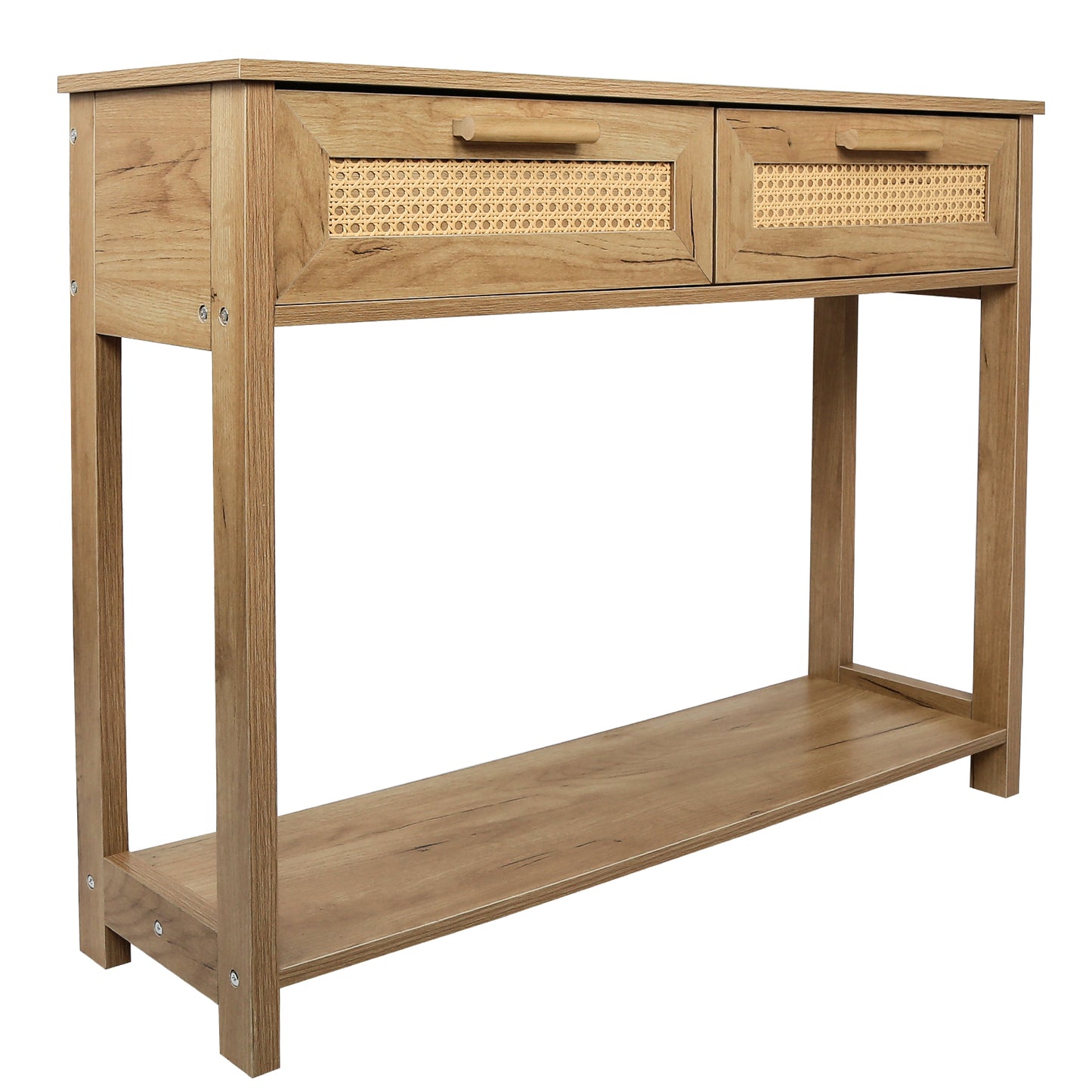 Chic Rattan Console Table with Storage