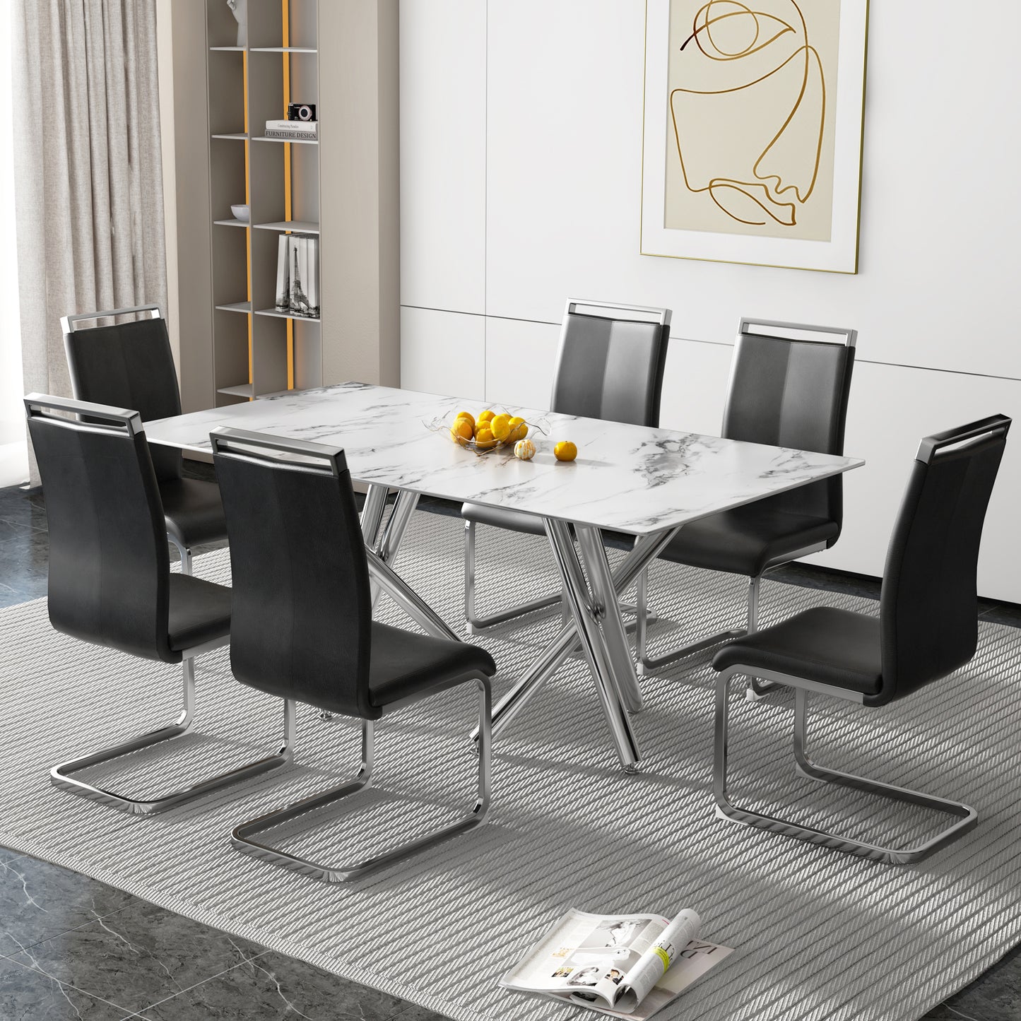 Sleek Marble Dining Table with Silver Legs for Stylish Gatherings