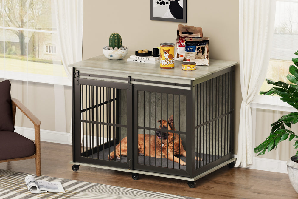 Stylish Dog Crate with Sliding Iron Door & Cozy Mat