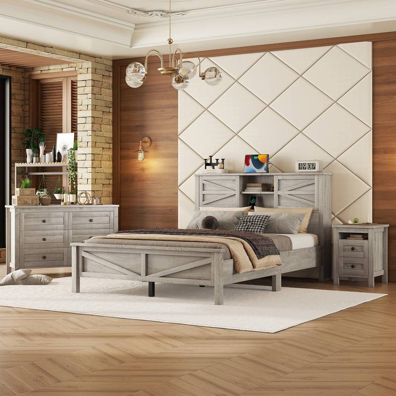 Farmhouse Charm Bedroom Set with Storage & Charging Station