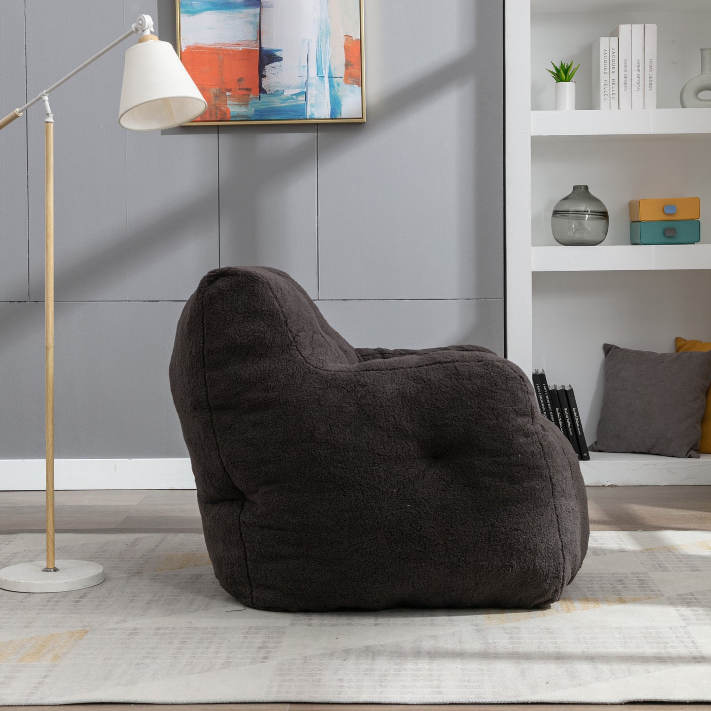 Cozy Teddy Bean Bag Chair in Dark Gray