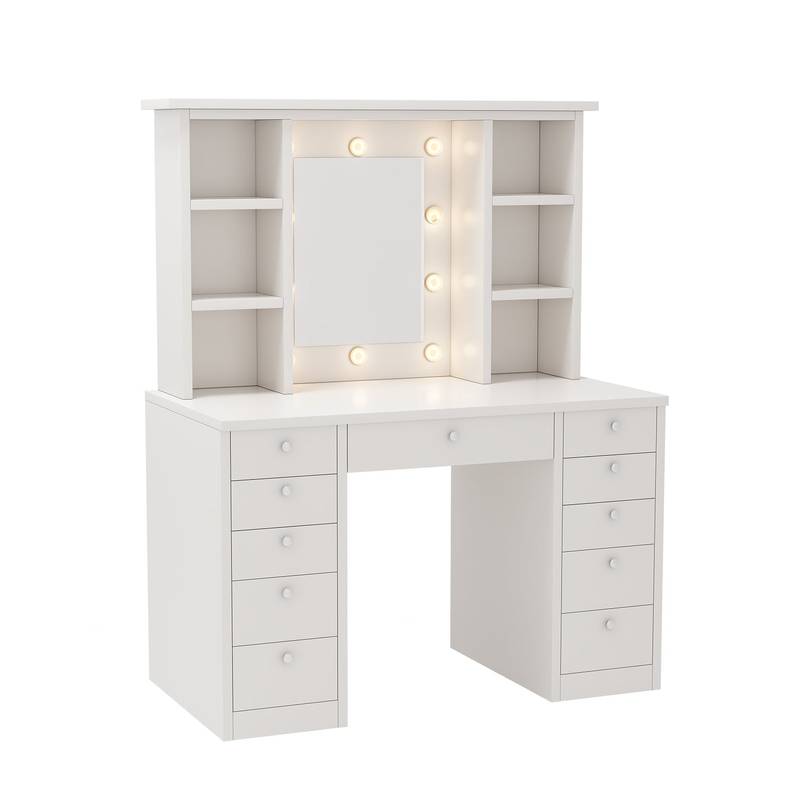GlamGlow Vanity Desk with LED Mirror & Storage