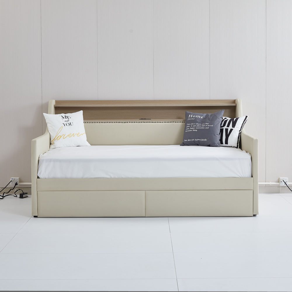 Cozy Beige Daybed with Storage & LED Lights