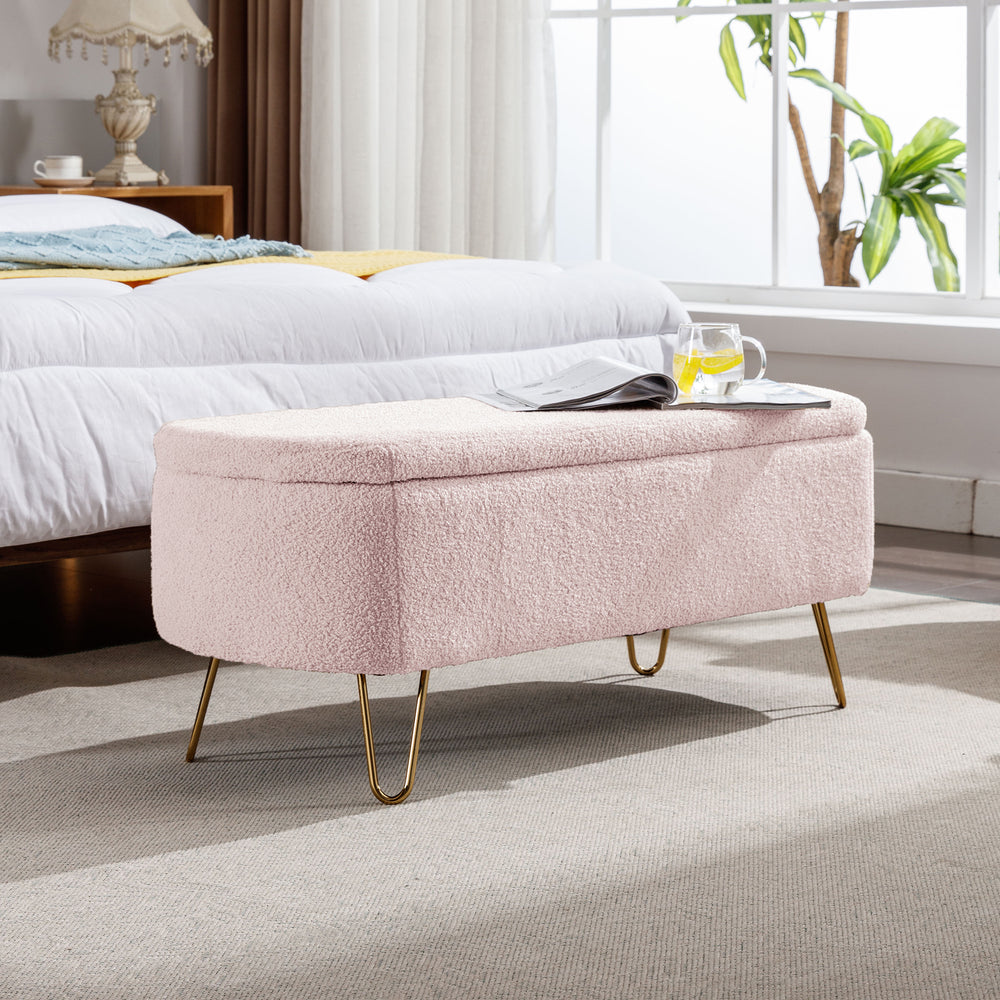 Chic Pink Storage Bench with Gold Legs