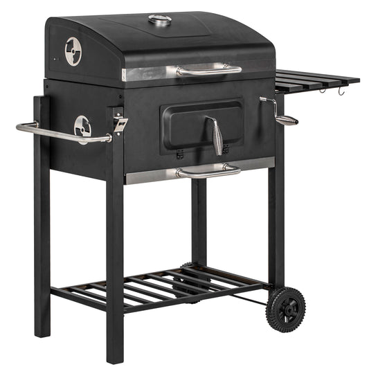 Outsunny Portable Charcoal Grill with Side Table and Storage