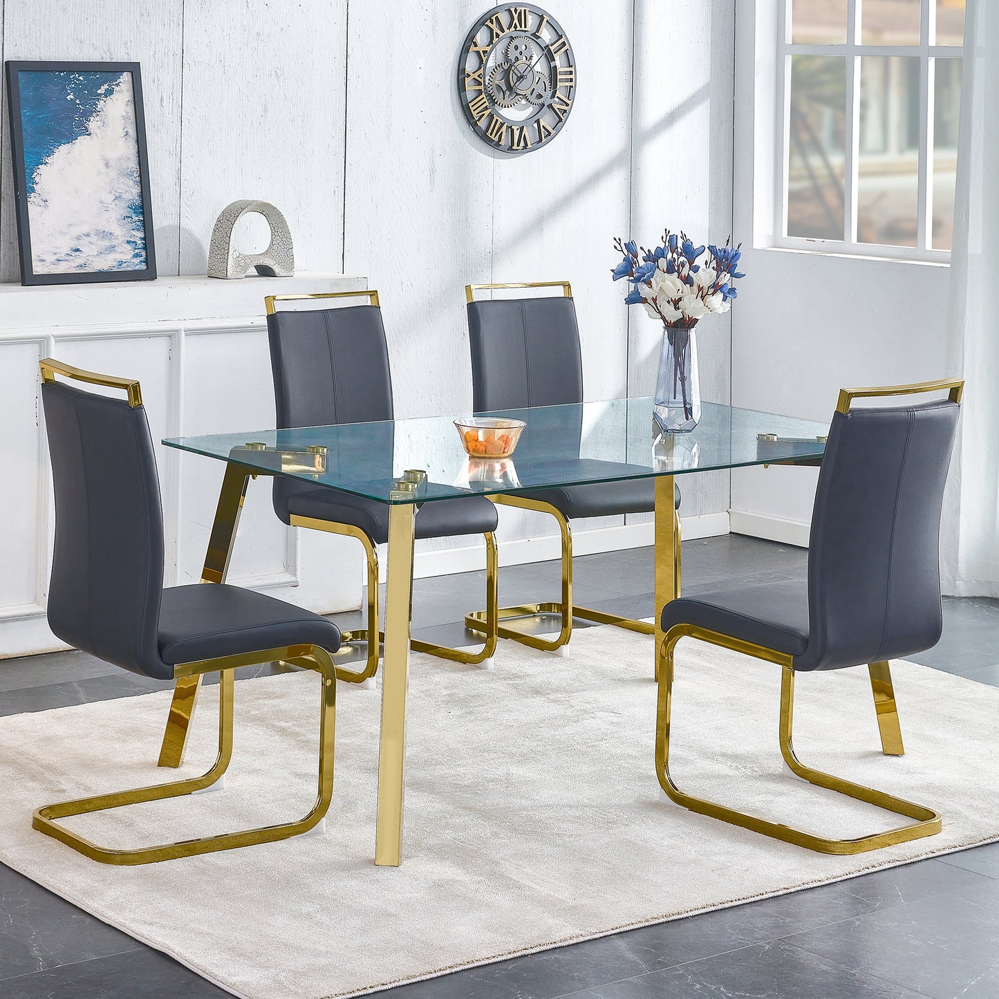 Gleaming Gold Glass Dining Table