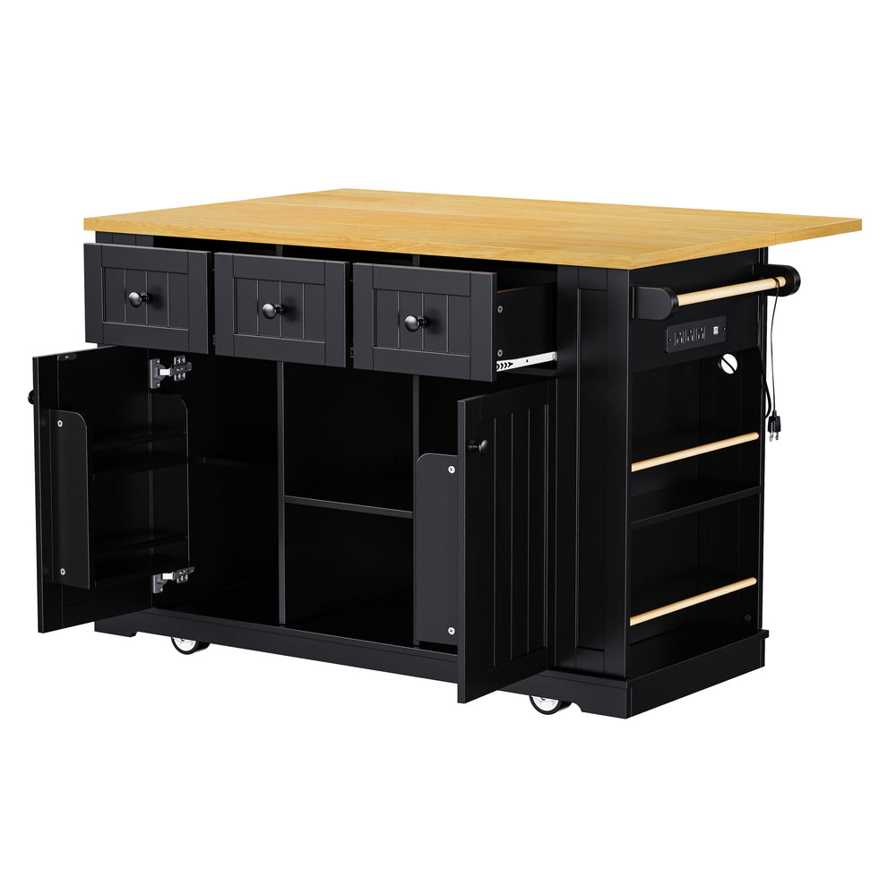 Multi-Functional Rolling Kitchen Island with Drop Leaf & Storage