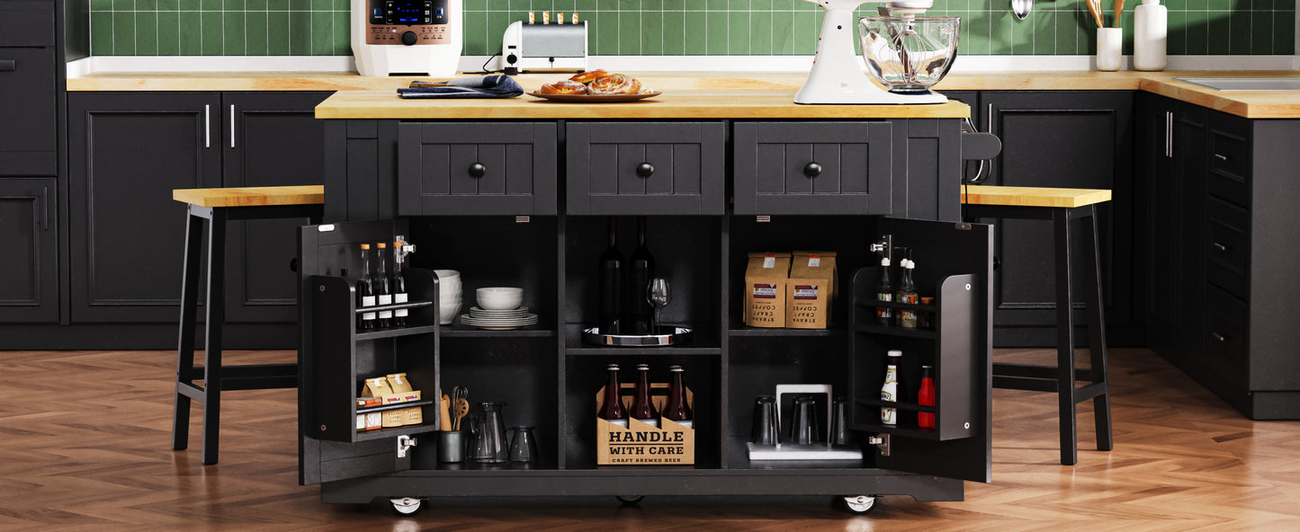 Multi-Functional Rolling Kitchen Island with Drop Leaf & Storage