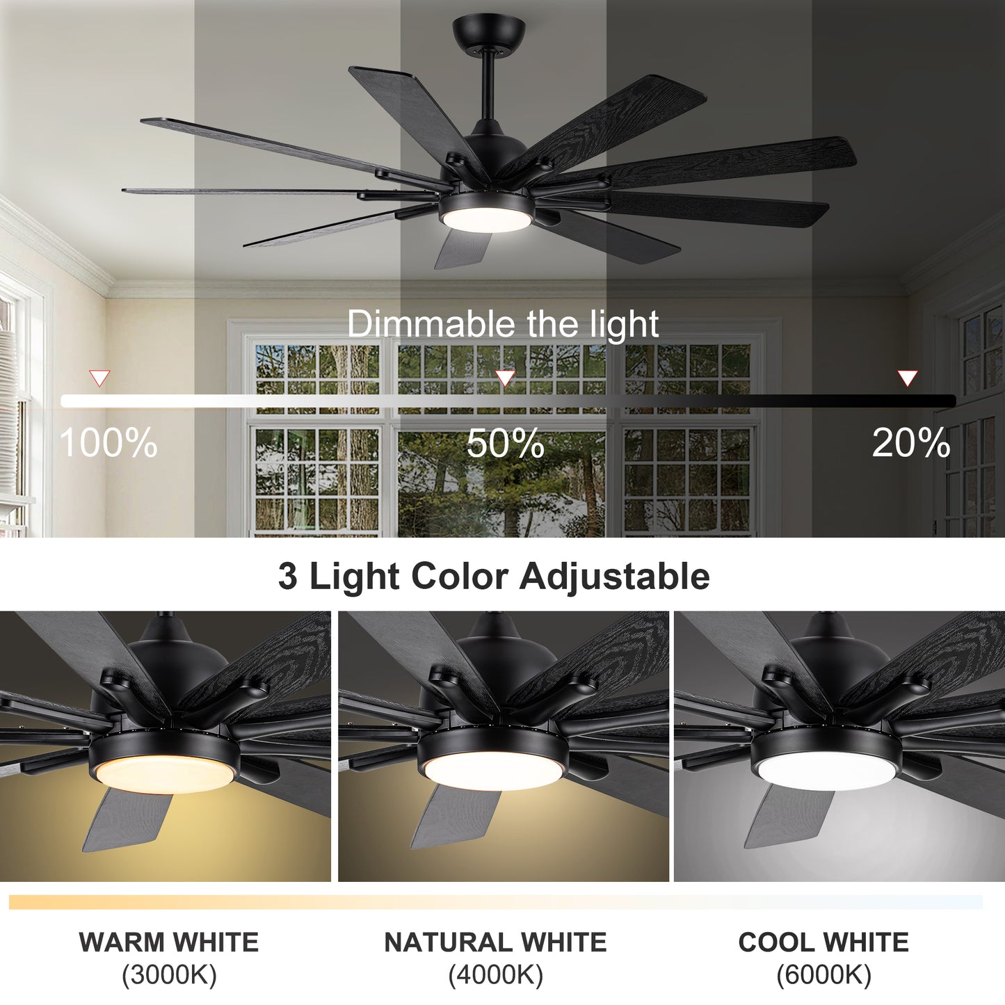 Smart Black Farmhouse Ceiling Fan with Remote