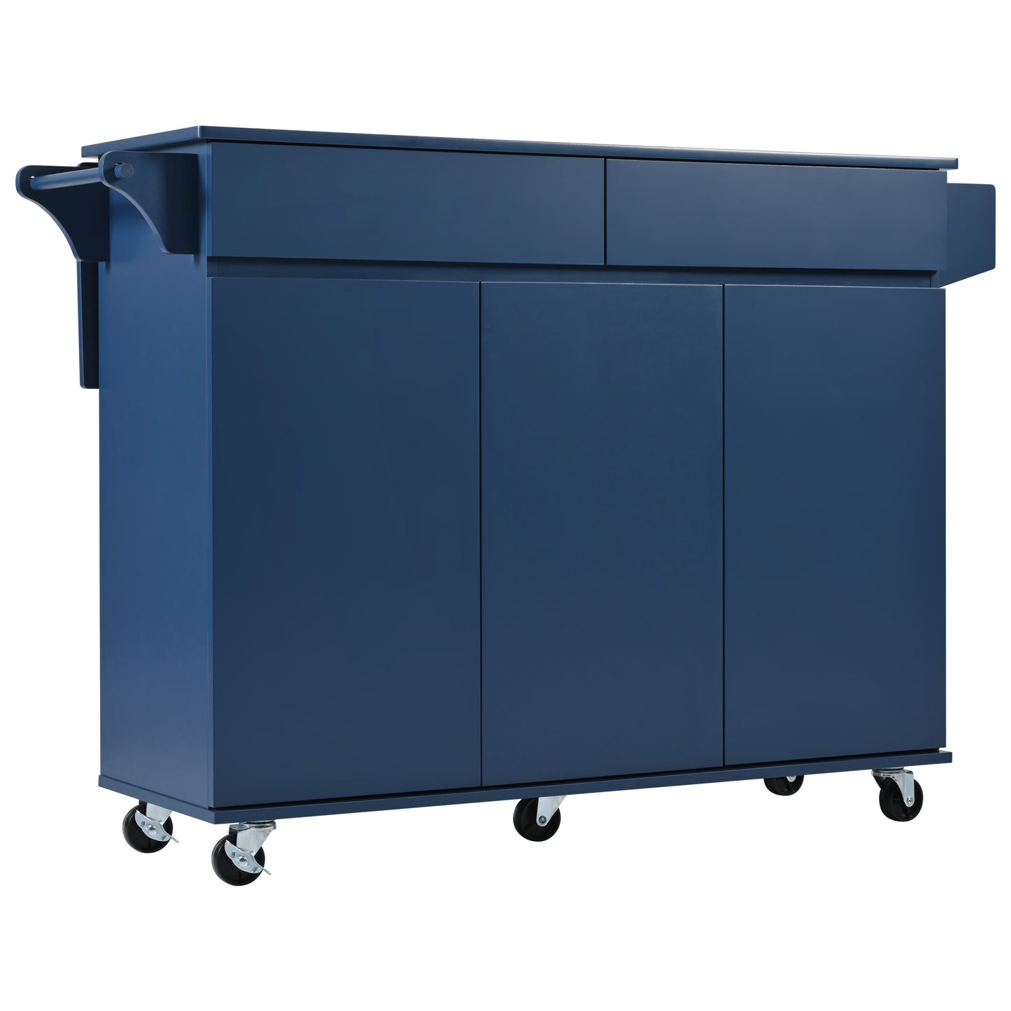 Navy Blue Rolling Kitchen Island with Drop Leaf & Storage