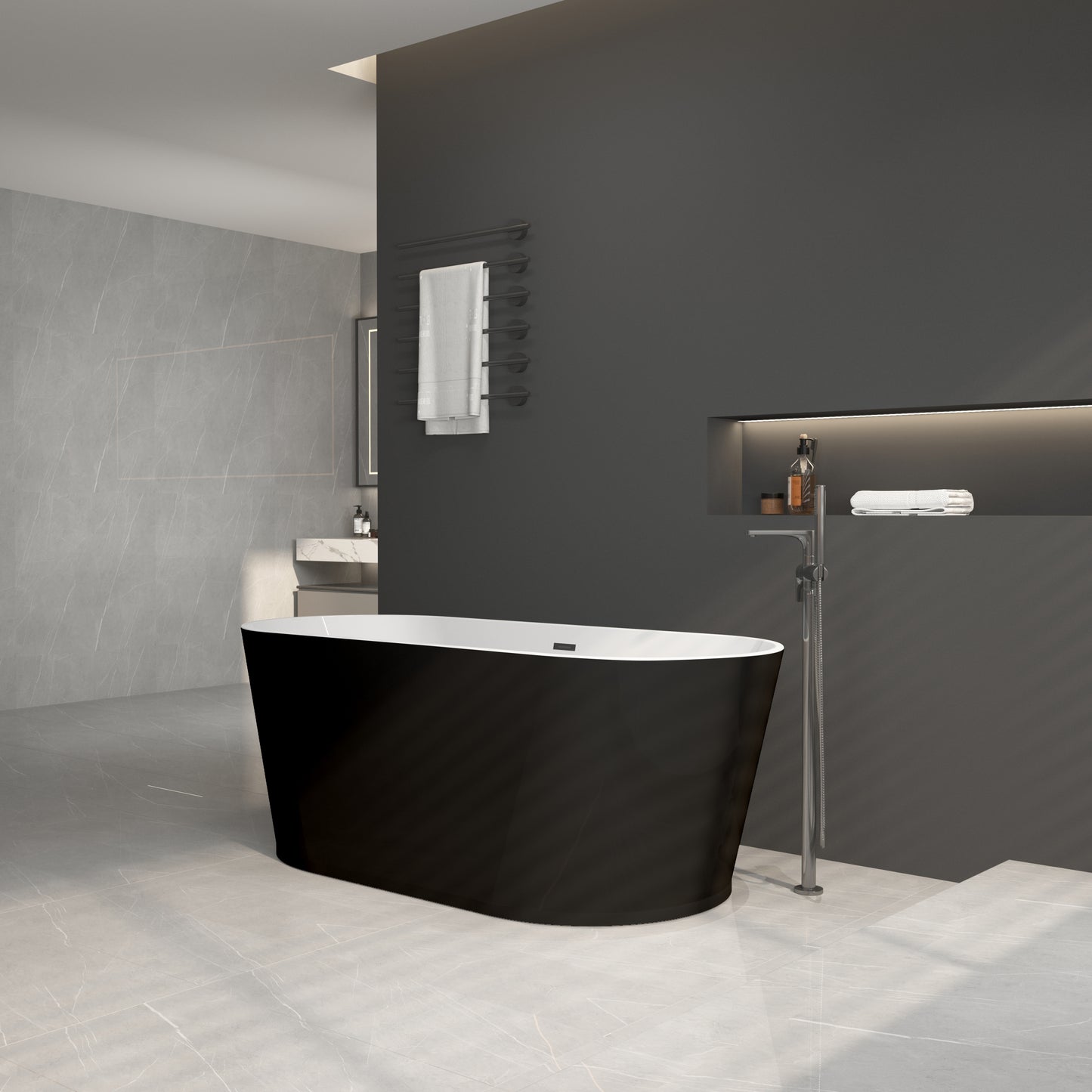 Sleek Black Oval Soaking Tub