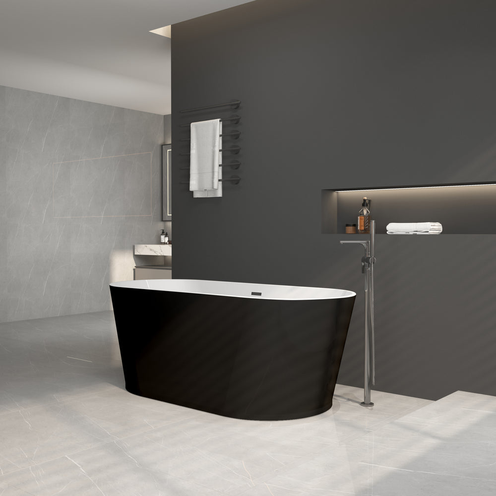 Sleek Oval Black Freestanding Soaker Tub