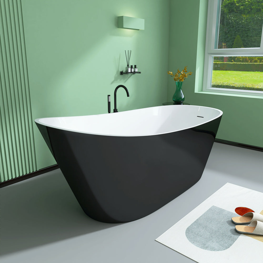 Sleek Oval Soak Tub - Stylish Adjustable Freestanding Bathtub with Easy Drain