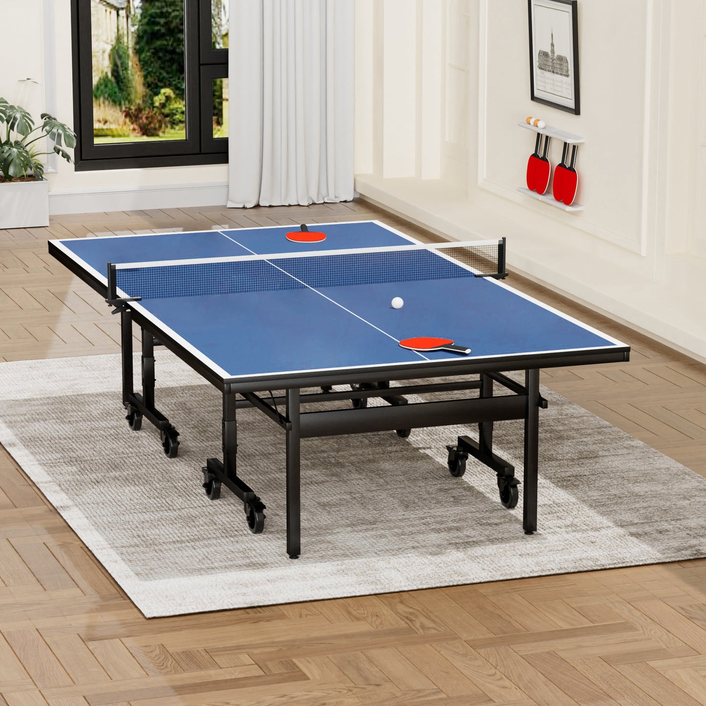 Pro Ping Pong Table - Quick Setup, Indoor Fun with Net & Bats!