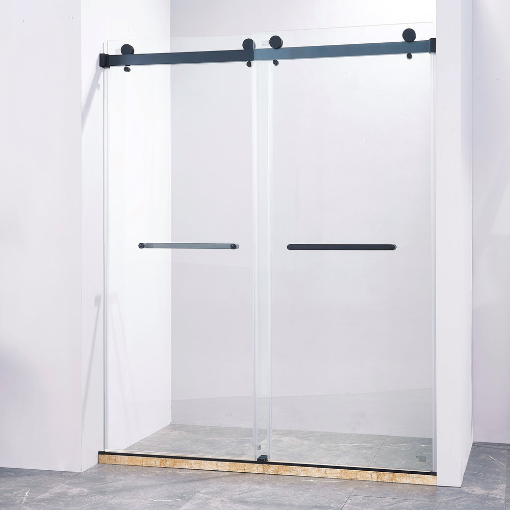 Sleek Matte Black Frameless Sliding Shower Door